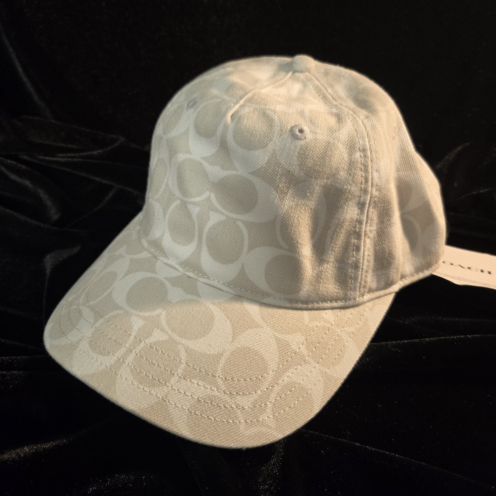 Coach Signature Hat M/L Chalk White w/ Adjustable Leather Strap Retail $128 NEW